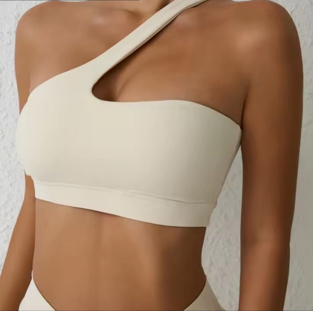 Sexy Chic Biege One-Shoulder Sport Bra
